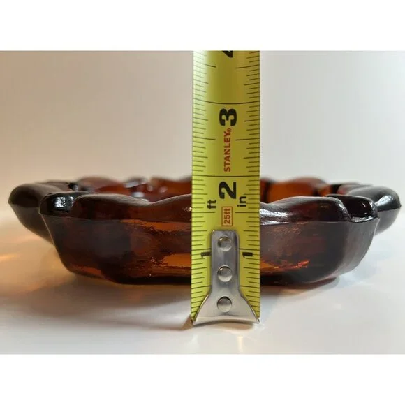 Vintage Amber Ashtray Paint Brush Trinket Coin Dish Indiana Glass MCM Heavy - Picture 9 of 11